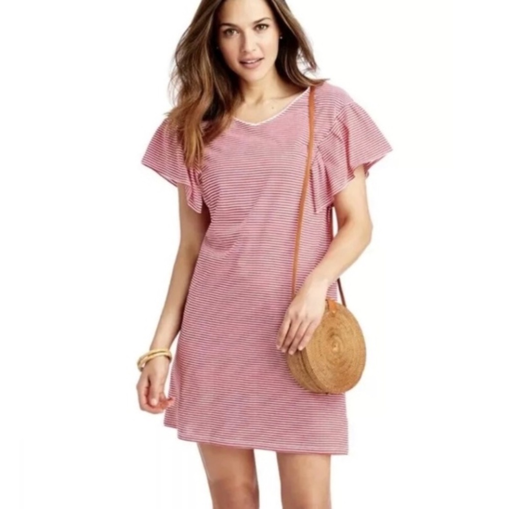NWT Vineyard Vines Red & White Striped Flutter Sleeve V-Neck Dress Small